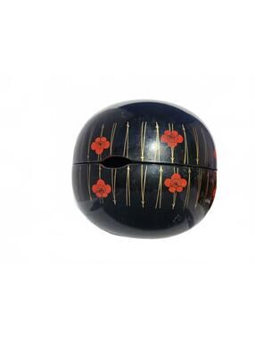 Vintage Japanese Lacquerware Serving Bowl - Black & Red Floral Design (2-in-1)